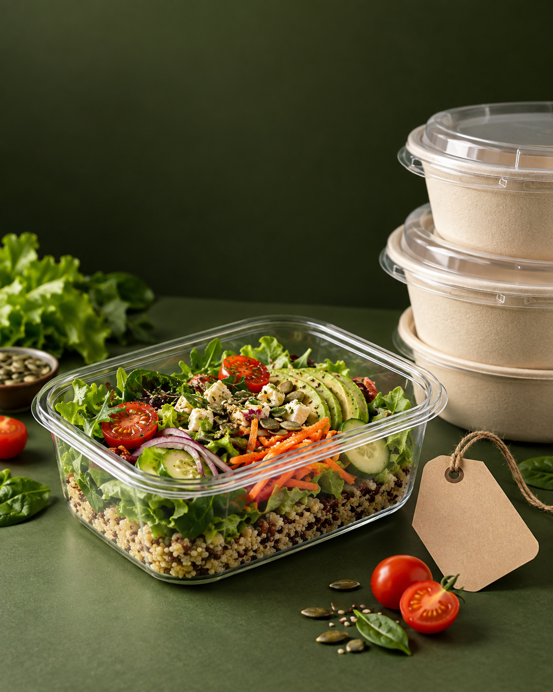 Salada pronta em embalagem para venda